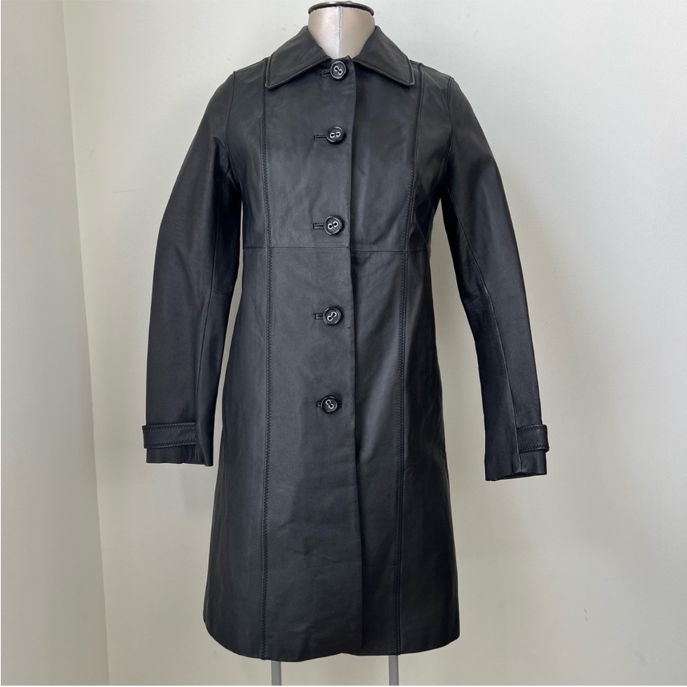 Wilson Leather Trench Coat Jacket in Black Genuine Leather Size S